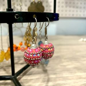 Pink Bead Dangle Earrings ~Stainless steel